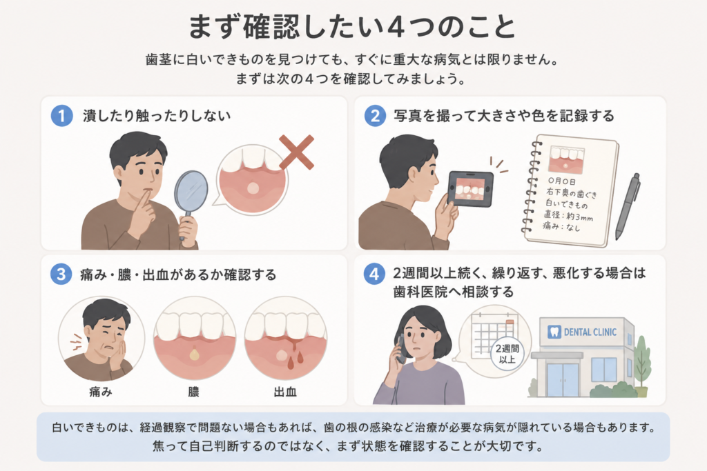 歯茎に白いできものを見つけたときの確認事項